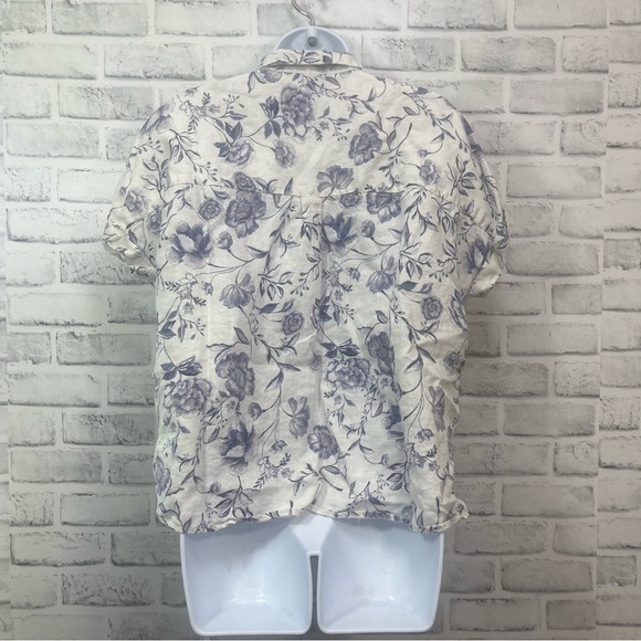Cynthia Rowley Floral Linen Cuffed Sleeves Button Up Shirt Small - Picture 3 of 7